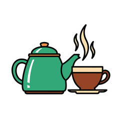 Simple illustration of tea kettle and teacup