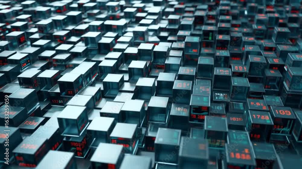 Poster abstract technology background with digital cubes and futuristic data flow animation