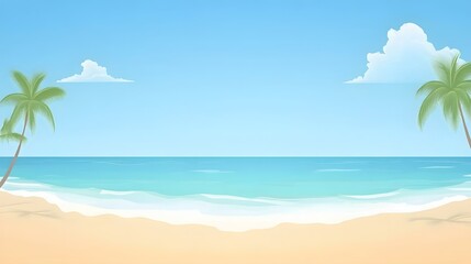 Obraz premium Tropical beach scene with palm trees under a clear sky.