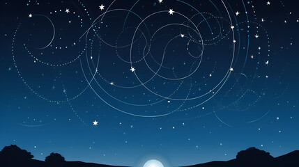 Simple vector of stars trace circles on the sky.