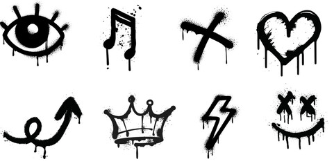 Spray Paint Graffiti Icons Set – Grunge Drip Symbols for Urban Art & Design white background