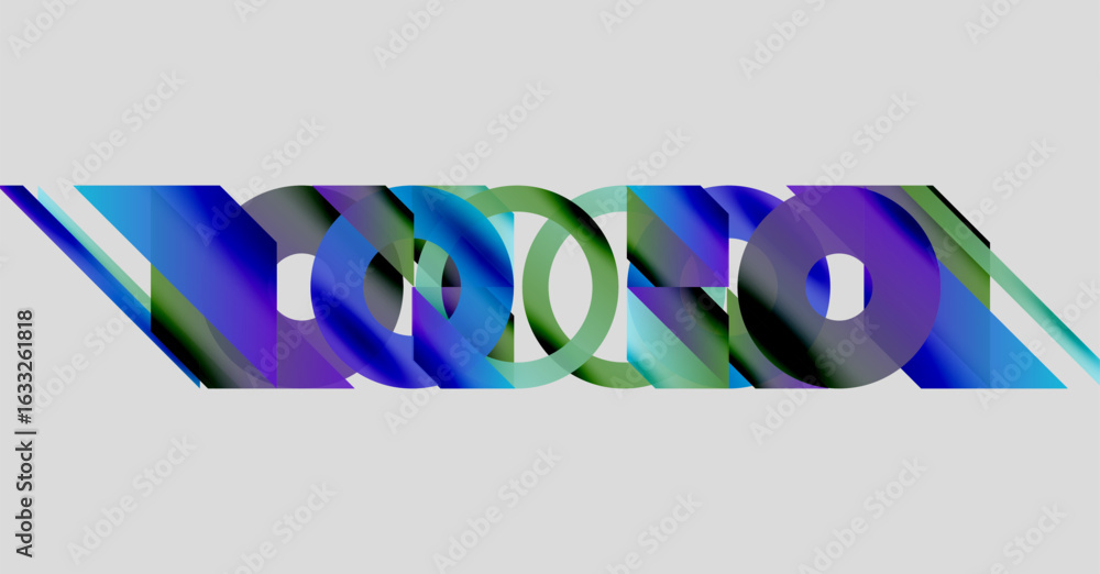 Poster abstract design features overlapping blue, green shapes. minimalist composition with light gray back