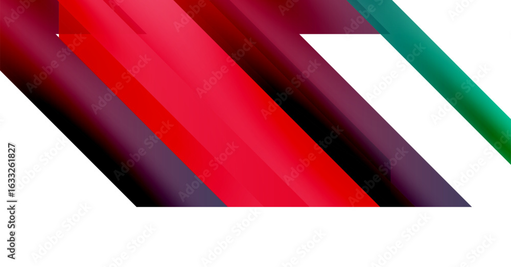 Poster abstract design features vibrant red, purple, green gradients. diagonal lines create dynamic composi