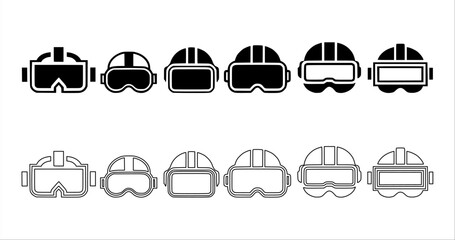 Virtual reality icon, silhouette, Unexpanded, VR headset icon representing immersive virtual experience.
