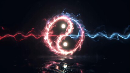 A vivid blue energy wave, rotating Yin Yang symbol. - Powered by Adobe