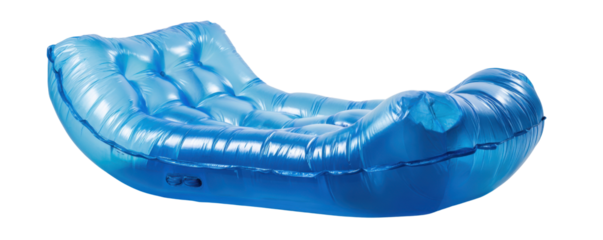 Blue inflatable lounger with tufted surface plastic, Isolated On Png Transparent Background