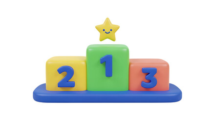 Three tier winner podium with star award isolated on transparent background