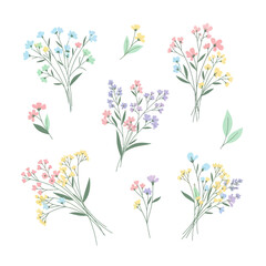 A charming collection of hand-drawn baby's breath bouquets in soft pastel colors.