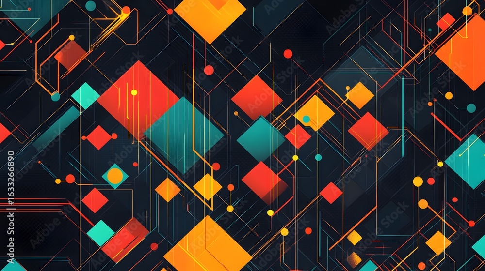 Poster Abstract geometric pattern with vibrant colors and interconnected lines.