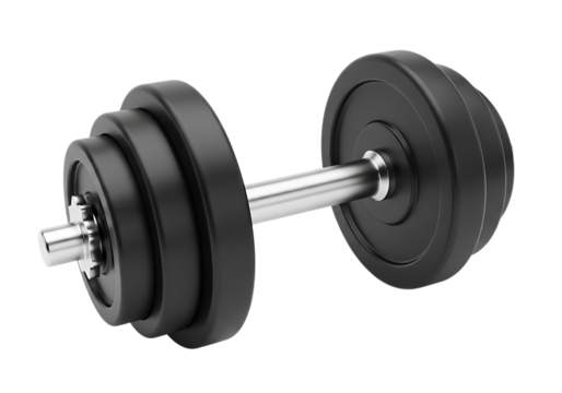 Adjustable dumbbell with multiple weight plates isolated on transparent background