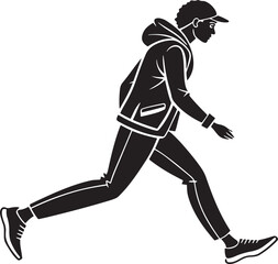 Silhouette of a man in a hoodie running male