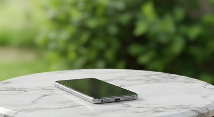 屋外、テーブルの上のスマートフォン