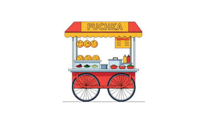 Colorful food cart with hot dogs and drinks isolated on transparent background
