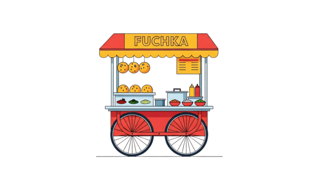 Colorful food cart with hot dogs and drinks isolated on transparent background - Powered by Adobe