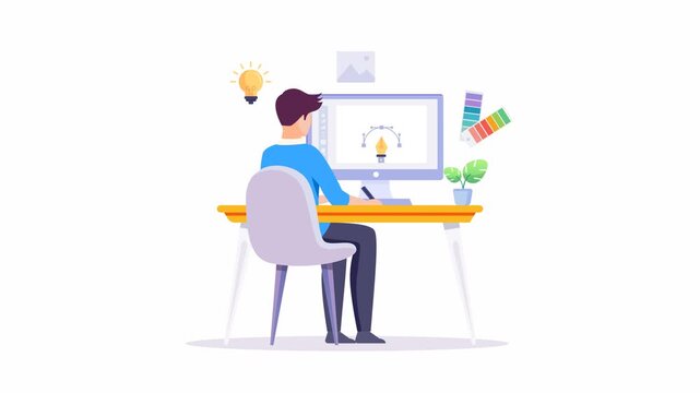 Graphic designer work on desk video animation 4k clip.	