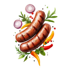 Grilled sausages with fresh herbs and vegetables