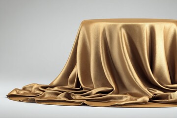 Gold draped round table on light gray background