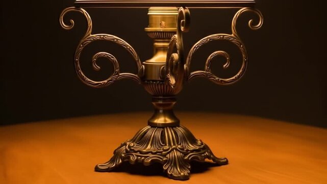 Ornate lamp graces wooden surface