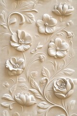 Ornate cream-colored bas-relief floral design