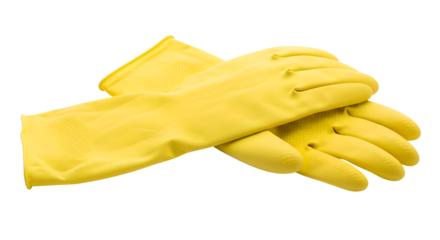 Yellow Rubber Gloves Protect Hands While Cleaning on Transparent Background, Household Chores