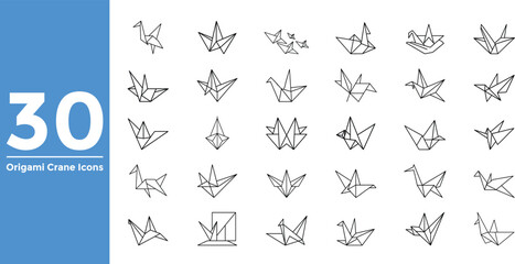 Obraz premium Origami Crane Icons Set Vector Line Art Collection illustration