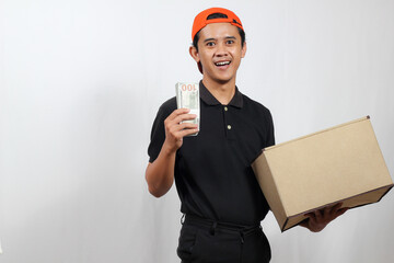 The parcel courier delivers the package order and receives a certain amount of cash payment