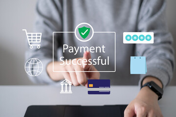 Online payment digital mobile banking application network transaction success financial technology success innovation concept