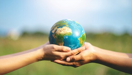 Two hands holding the Earth, a concept of global responsibility