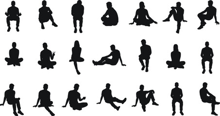 Silhouettes of People Sitting in Relaxed Poses – Lifestyle and Character Actions for Creative Design and Digital Illustrations