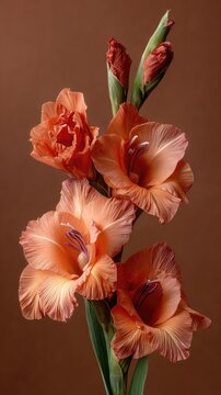 Peachy gladioli bloom close-up