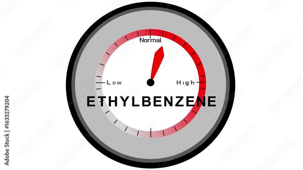 Aufkleber ethylbenzene text or word displayed with a barometer or tachometer-style gauge showing levels from l