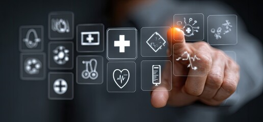 Hand interacting with a digital medical interface