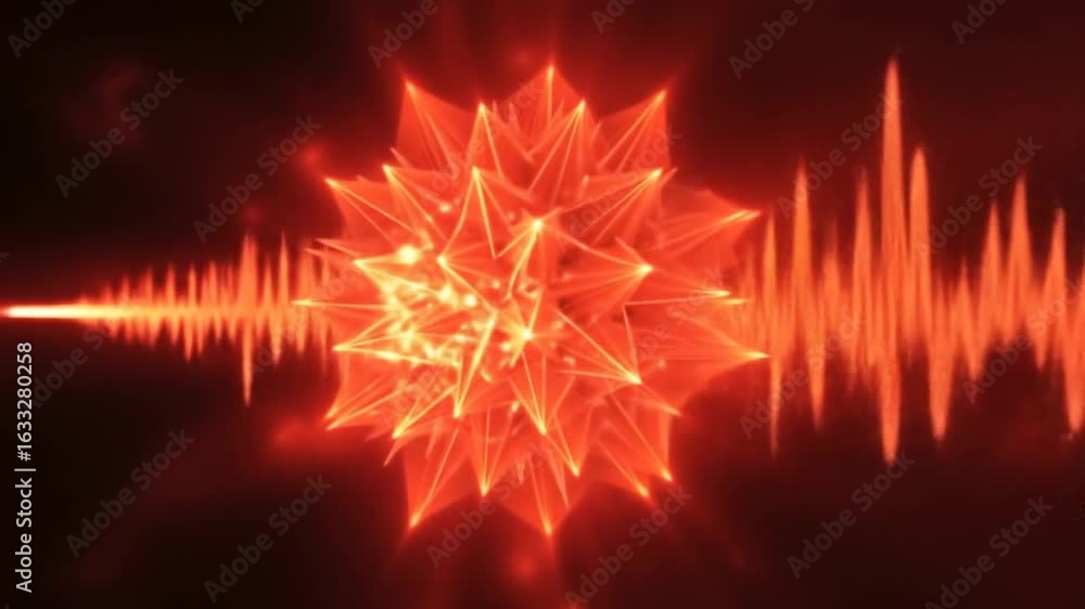 Poster captivating visuals of a vibrant red abstract audio spectrum animation