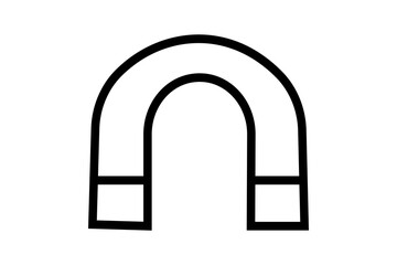 The image shows a simple, black-and-white icon of a horseshoe magnet. The magnet is a U-shape with a curved top and two rectangular ends.