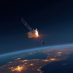 Naklejka premium Satellite orbiting Earth at night (23)