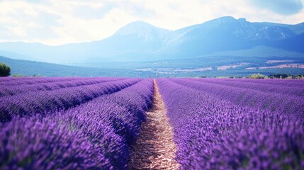 Obraz premium Lavender field with mountains in the background
