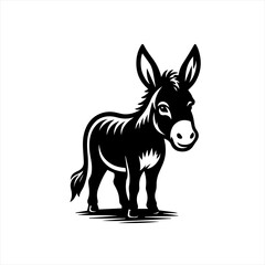Adorable Black and White Donkey Illustration.