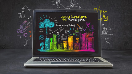 An open laptop, set against a dark gray background