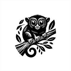 Adorable Tarsier Monkey Perched on Branch.