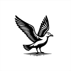 Black and White Seagull in Flight Silhouette.