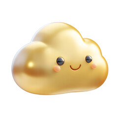 3d icon of cute golden cloud character with a happy face isolated on transparent background