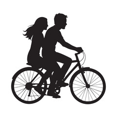 Couple riding a bicycle together on a white background silhouette