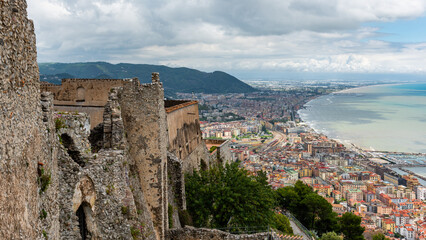 Densely populated areas of the Italian city of Salerno. Salerno is a city and port on the...