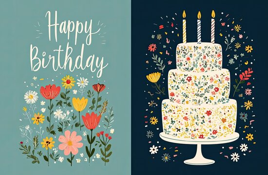 Two birthday cards with floral cake