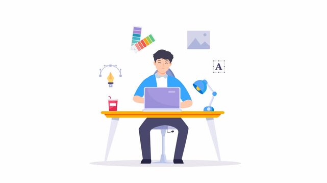 Graphic designer work on desk video animation 4k clip.	