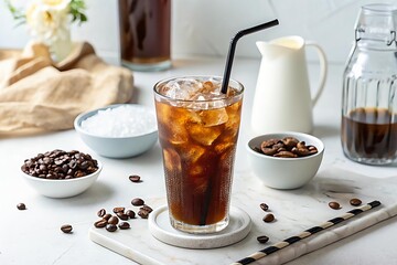 Cold Brew Coffee in Tall Glass with Ice and Straw &ndash; Refreshing Iced Drink