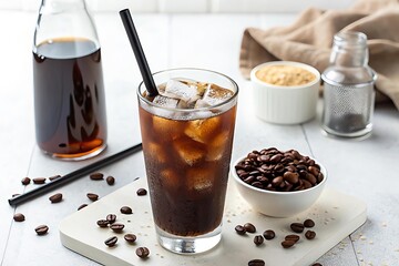Cold Brew Coffee in Tall Glass with Ice and Straw &ndash; Refreshing Iced Drink