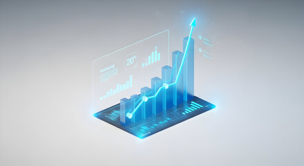 Isometric Business Graph with Upward Arrow Depicting Financial Growth and Market Success
