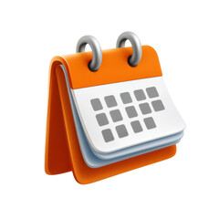 Orange and white calendar with silver spiral binding date organizer, Isolated On Png Transparent Background