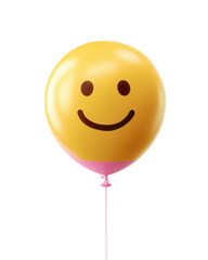 Fototapeta premium Yellow smiley face balloon with pink bottom and string image, Isolated On Png Transparent Background